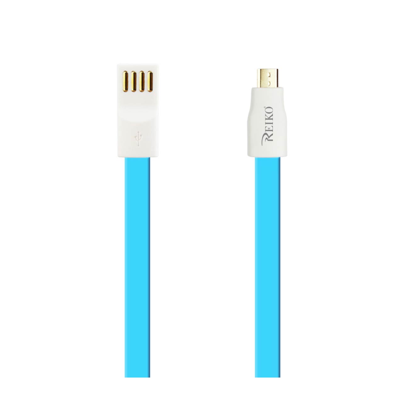 REIKO FLAT MAGNETIC GOLD PLATED MICRO USB DATA CABLE 0.7 FOOT IN BLUE